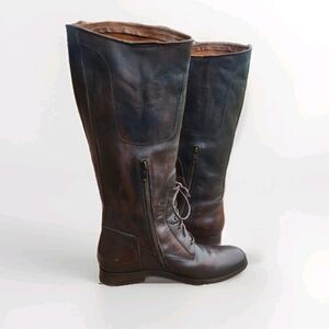 FRYE Melissa Dark Vintage Brown Leather Equestrian Lace Zip Tall Riding Boot 9